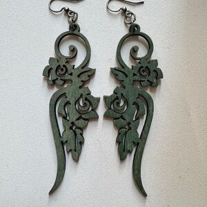 Green Wooden Earrings